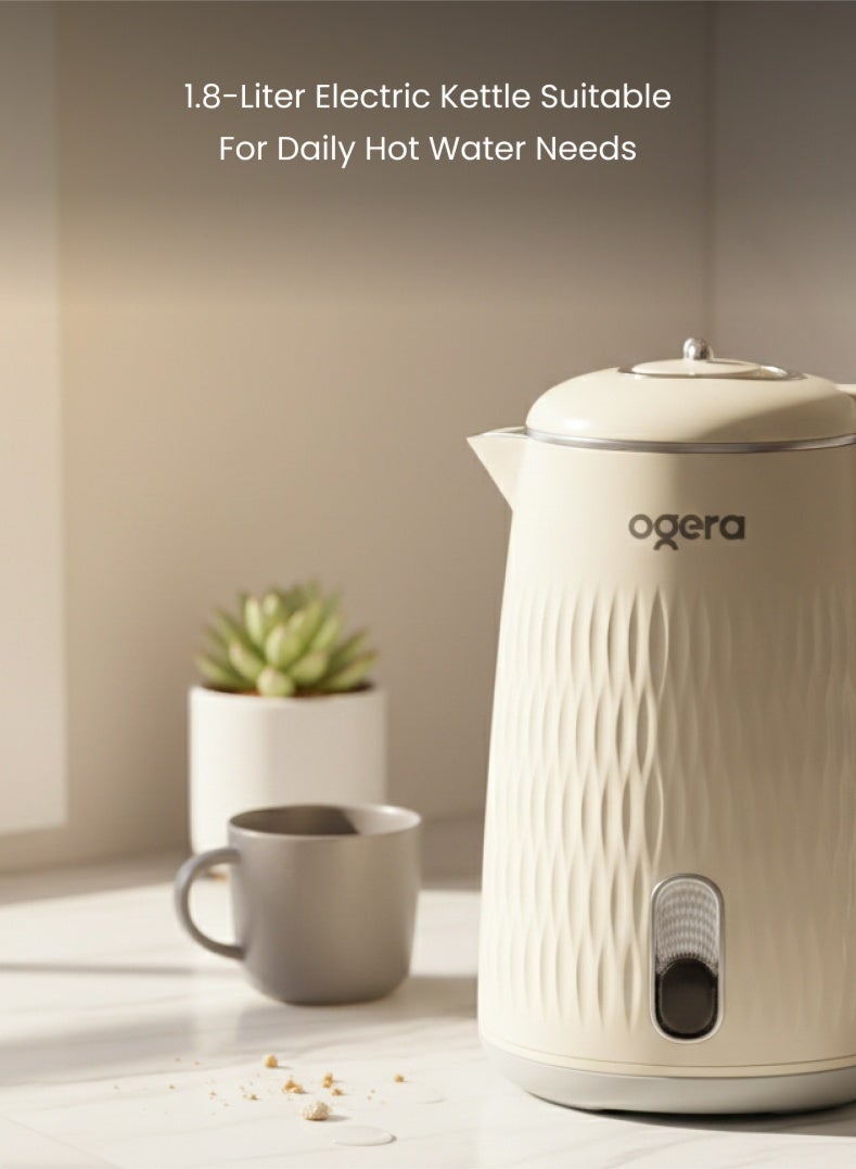 أوجيرا غلاية كهربائية | مقاومة للحرارة وآمنة | سعة 1.8 لتر | 1500 واط تسخين سريع | Ogera OG1513EK | تصميم أنيق فضي-أسود - Image 2